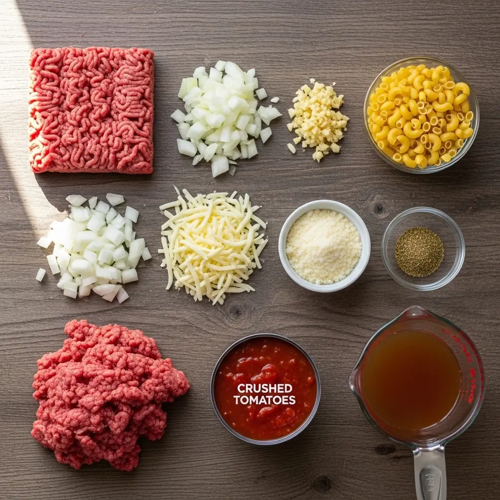 Ingredients for Hearty Beef Lombardi Casserole
