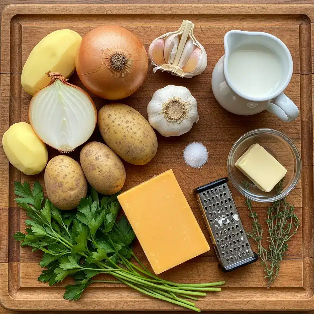 Ingredients for Hearty Cheddar Garlic Herb Potato Soup