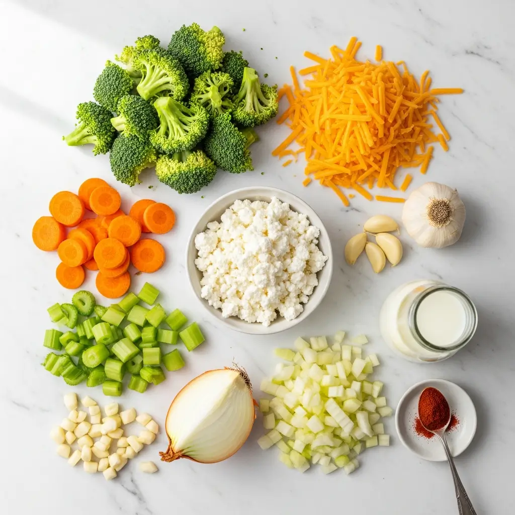 Ingredients for High-Protein Broccoli Cheddar Soup