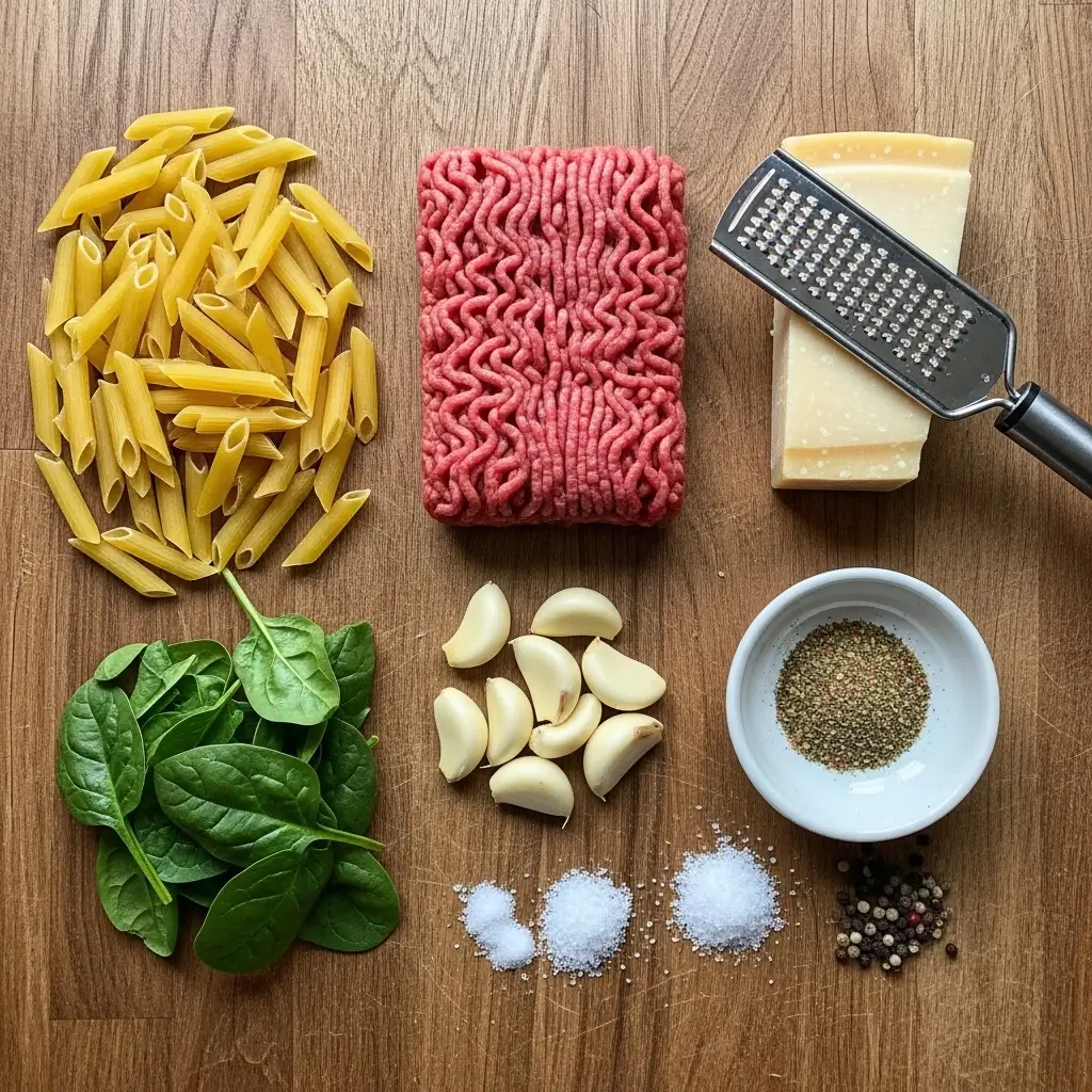Ingredients for High Protein Creamy Beef Pasta
