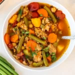high-protein weight loss soup in rustic bowl