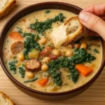 High Protein White Bean Soup in ceramic bowl