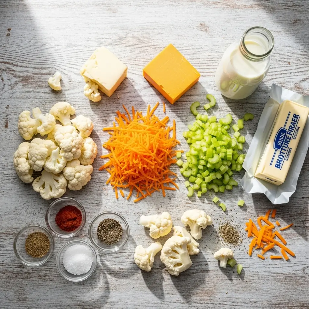 Ingredients for Homemade Creamy Cauliflower Soup