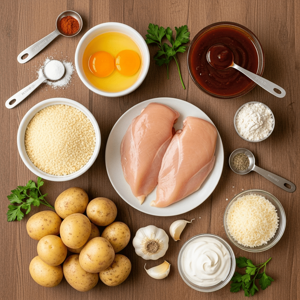 Ingredients for Crunchy Honey BBQ Chicken & Creamy Potatoes