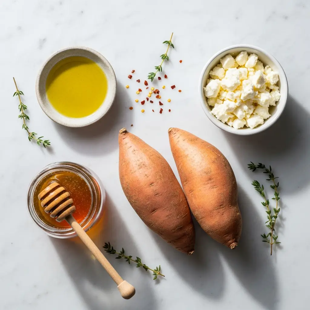 Ingredients for Honey Feta Sweet Potato Rounds