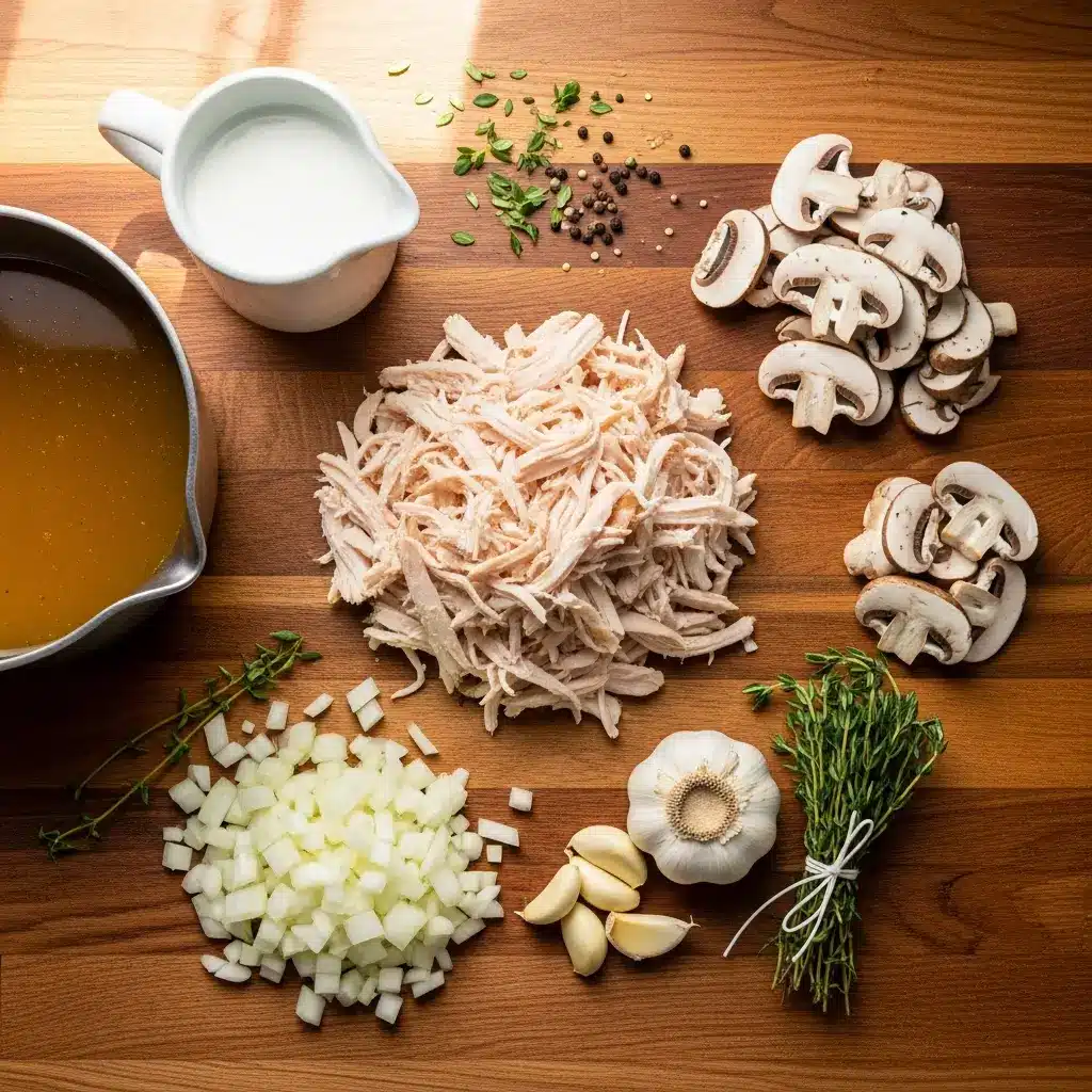 Ingredients for Easy Rotisserie Chicken Mushroom Soup