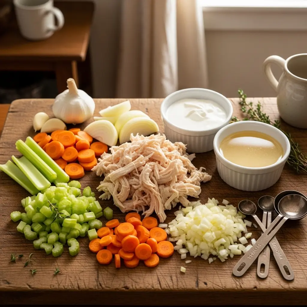 Ingredients for Keto Chicken Pot Pie Soup