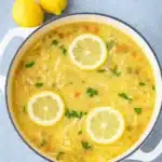 Lemon Chicken Soup with Rice in a bowl