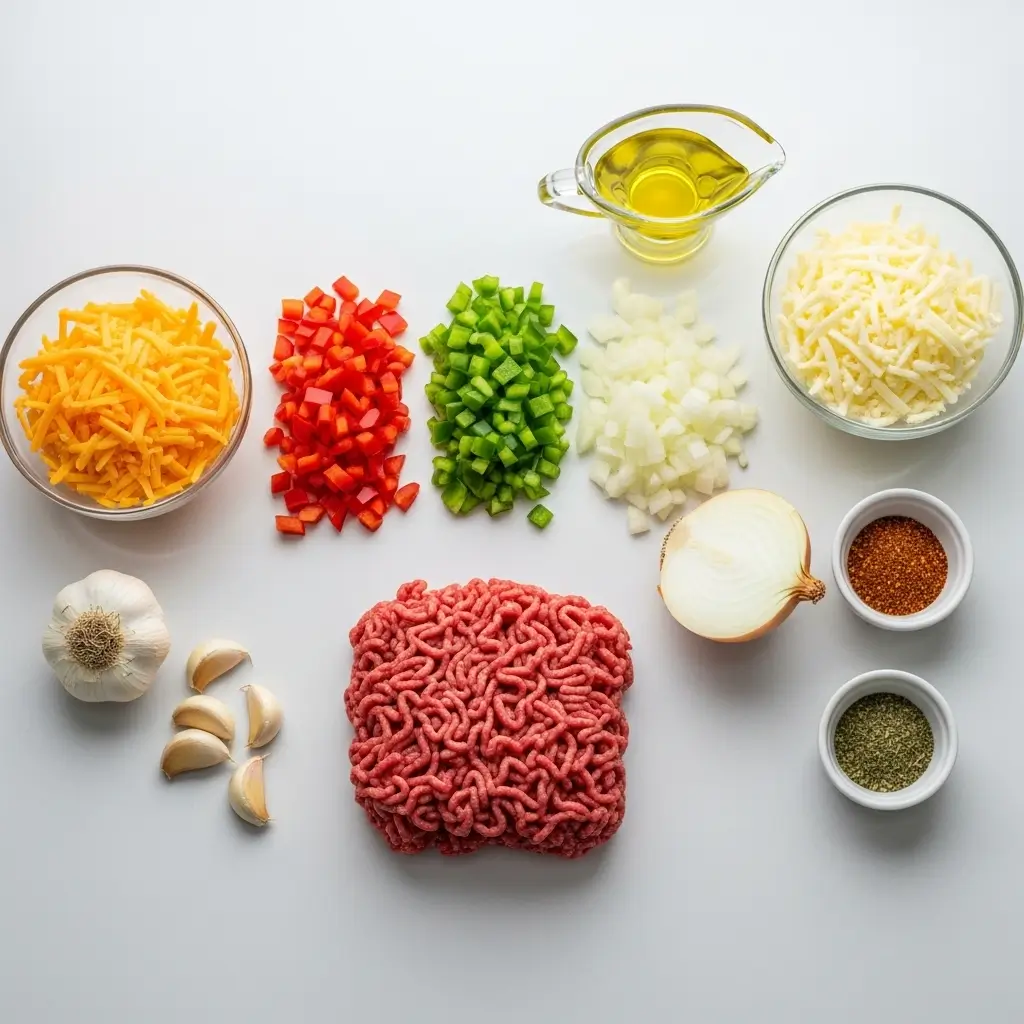 Ingredients for Low Carb Beef and Pepper Cheesy Bake