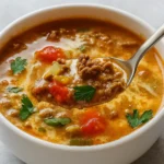 low carb Mexican soup in a bowl with toppings