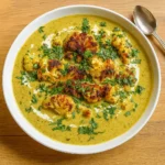 Mediterranean Cauliflower Soup served with herbs and olive oil