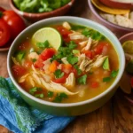 Mexican Chicken Lime Soup in rustic bowl with toppings