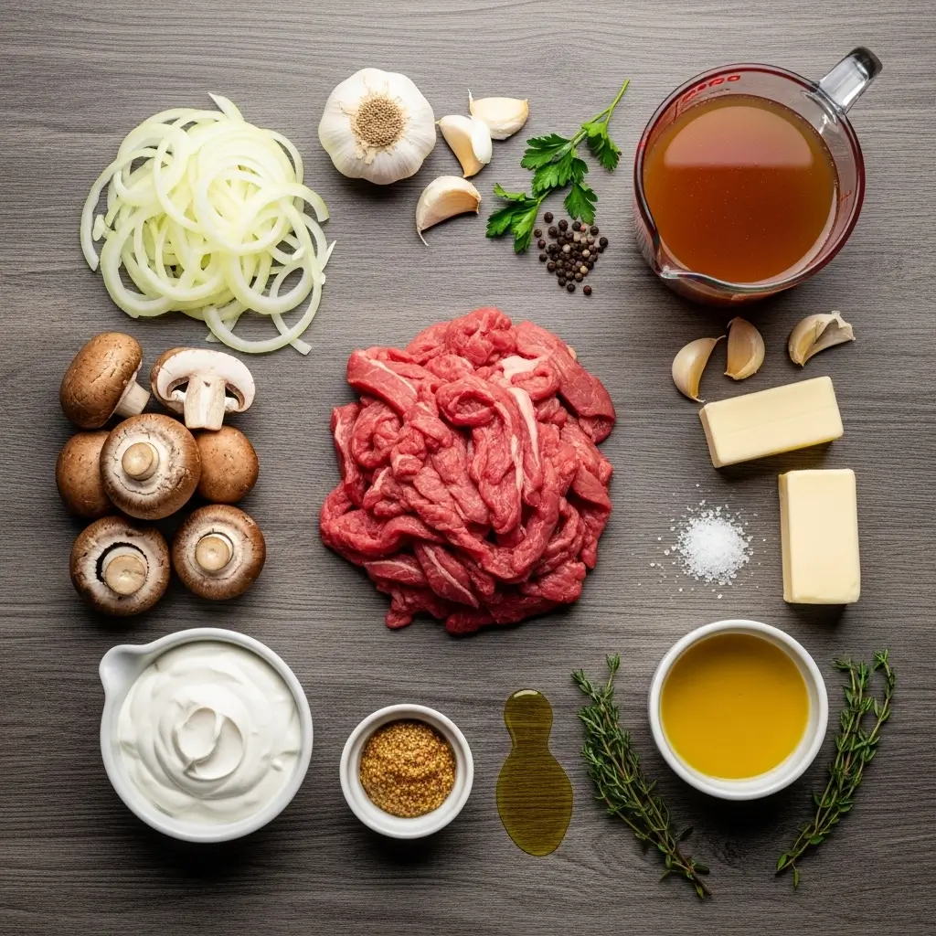 Ingredients for Old Fashioned Beef Stroganoff