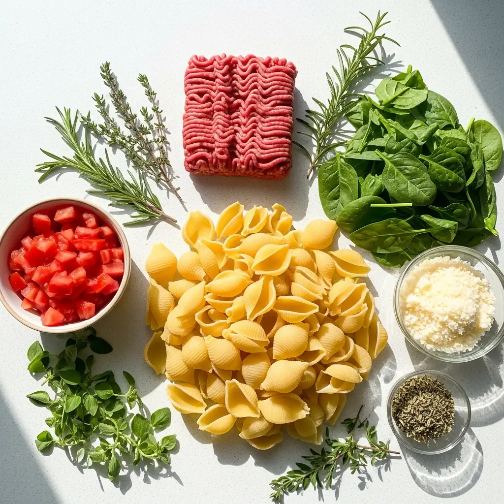 Ingredients for One-Pan Healthy Ground Beef Pasta