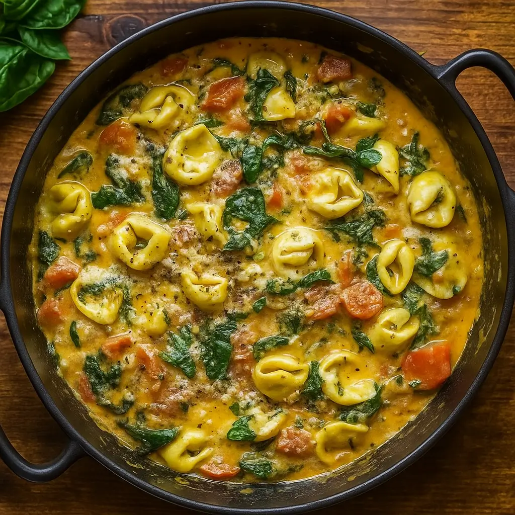 One Pot Creamy Spinach Tomato Tortellini for Busy Weeknights