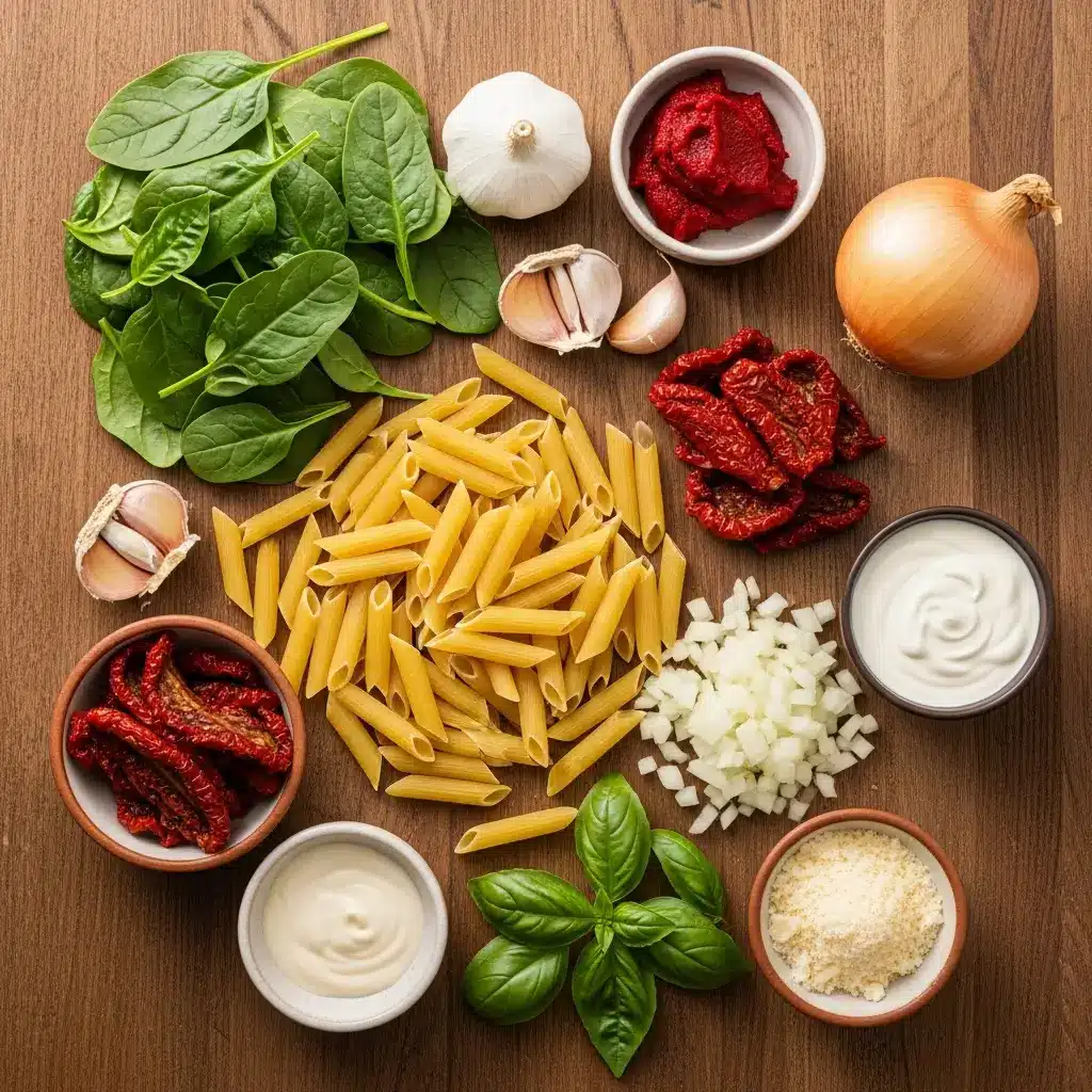 Ingredients for One-Pot Spinach Tomato Pasta