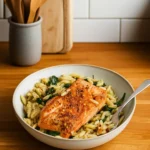 One Skillet Salmon with Lemon Orzo
