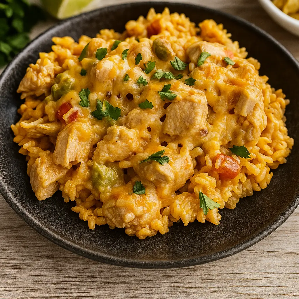Pollo Loco – Mexican Chicken and Rice with Queso (Quick & Creamy!)