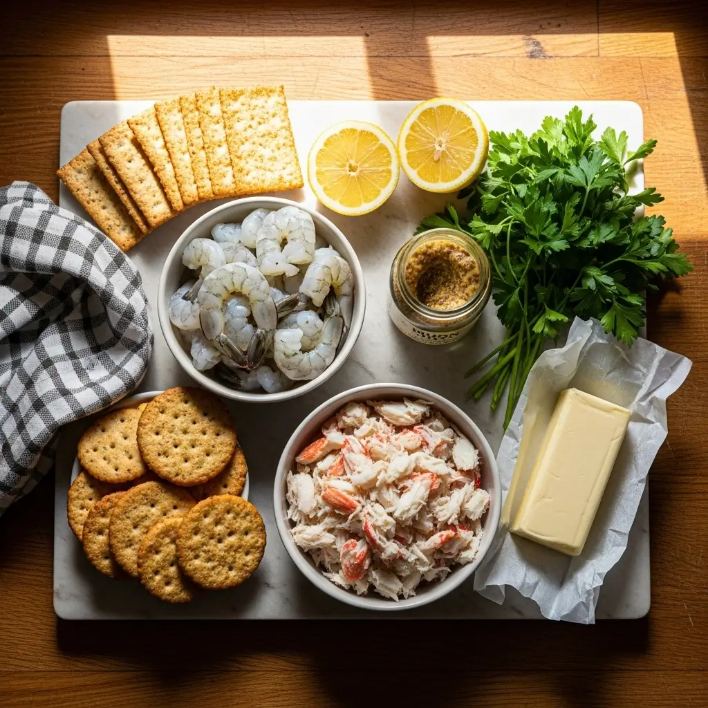 Ingredients for quick Christmas stuffed shrimp laid out