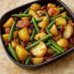 Roasted ranch green beans and potatoes on a sheet pan