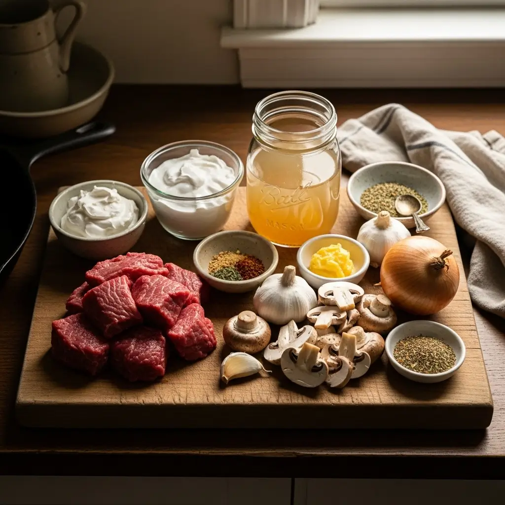 Ingredients for Rich Paleo Beef Stroganoff