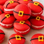 Santa Claus Macarons with festive decorations
