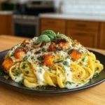 Savory Butternut Squash & Sage Pasta in a cozy fall setting