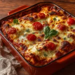 Savory Chicken Parmesan Casserole in baking dish