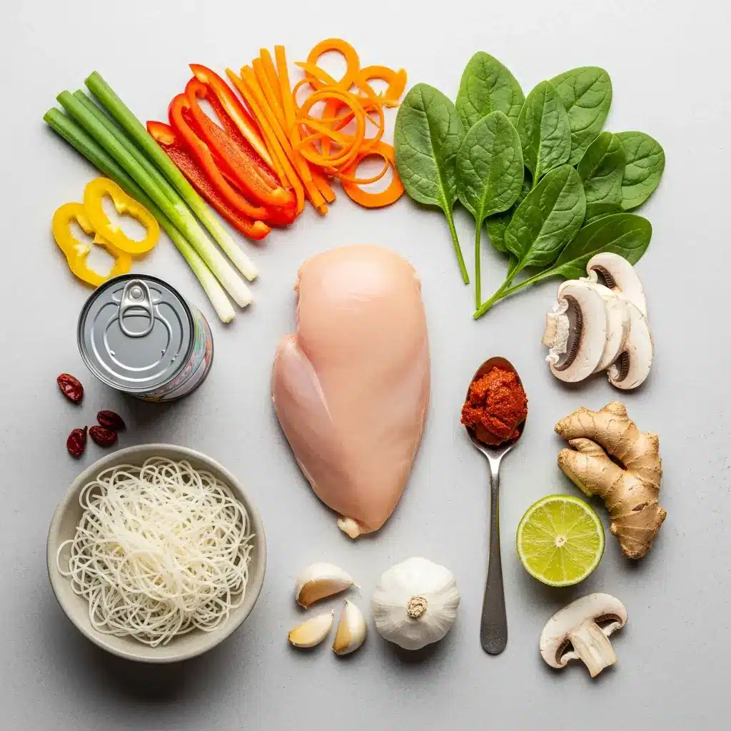 Simple Thai Chicken Soup ingredients laid out