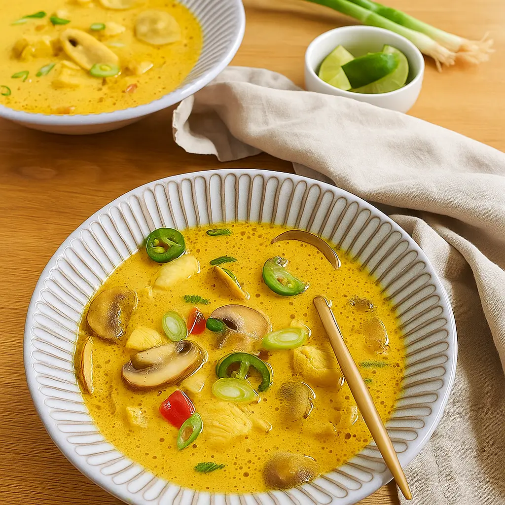 Slow Cooker Thai Curried Chicken Soup with Coconut Milk