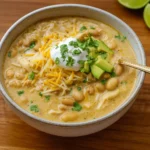 Slow Cooker White Chicken Chili with toppings in a bowl