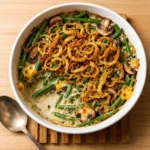 Southern Green Bean Casserole in white baking dish