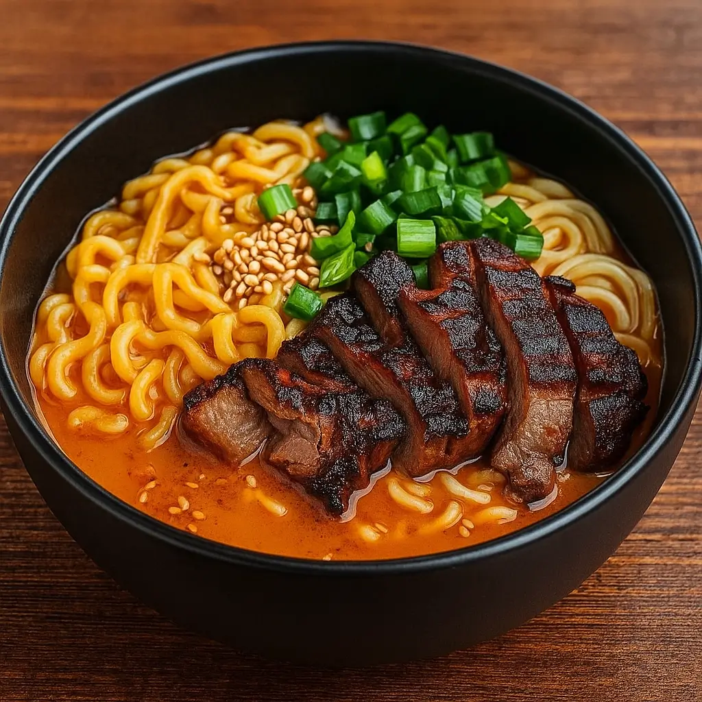 Spicy Korean Ramen with Grilled Beef & Creamy Sauce | Fast & Flavor-Packed Meal