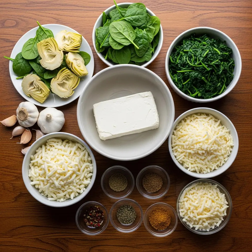 Ingredients for Spinach and Artichoke Dip recipe