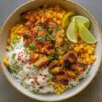 Street Corn Chicken Rice Bowl with Lime Crema