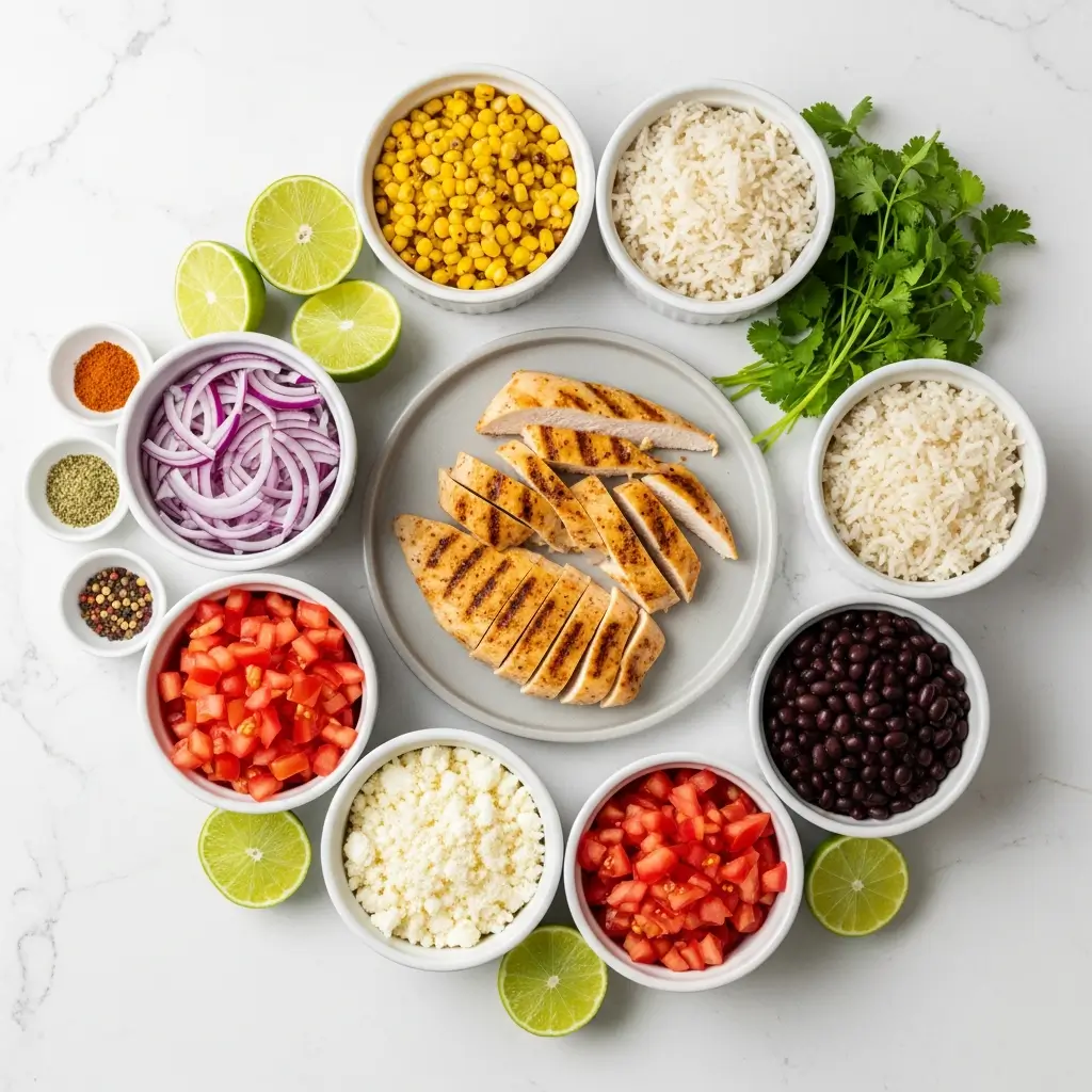 Ingredients for Street Corn Chicken Rice Bowl
