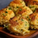 Turkey Stuffing Balls on Wooden Platter with Cranberry Sauce