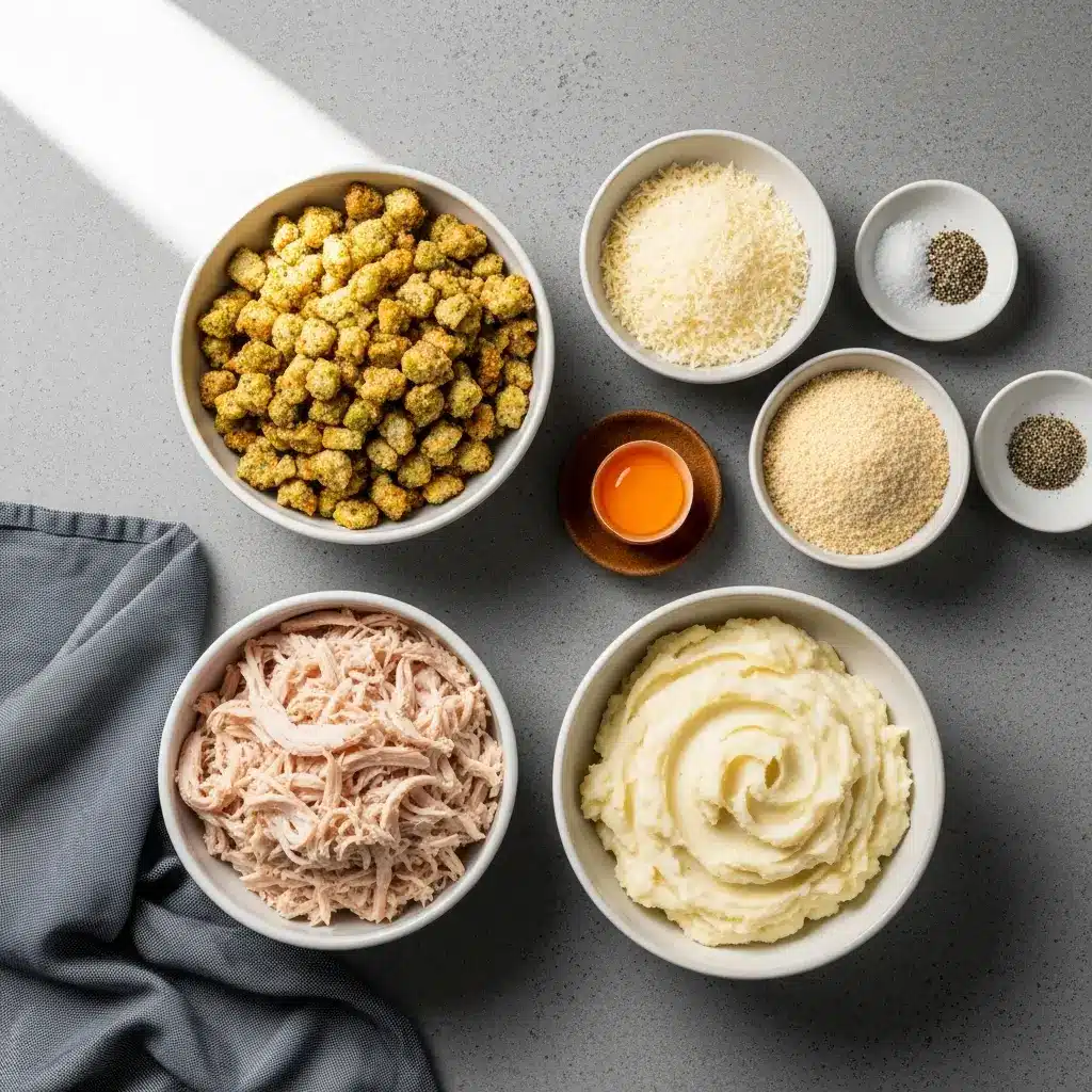Ingredients for Turkey Stuffing Balls Laid Out in Bowls