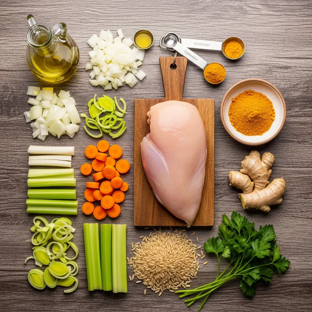 Ingredients for Easy Anti-Inflammatory Turmeric Chicken Soup