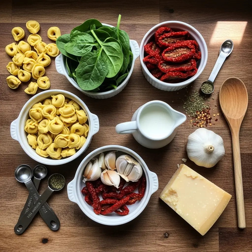 Ingredients for Easy Creamy Tuscan Garlic Tortellini Soup