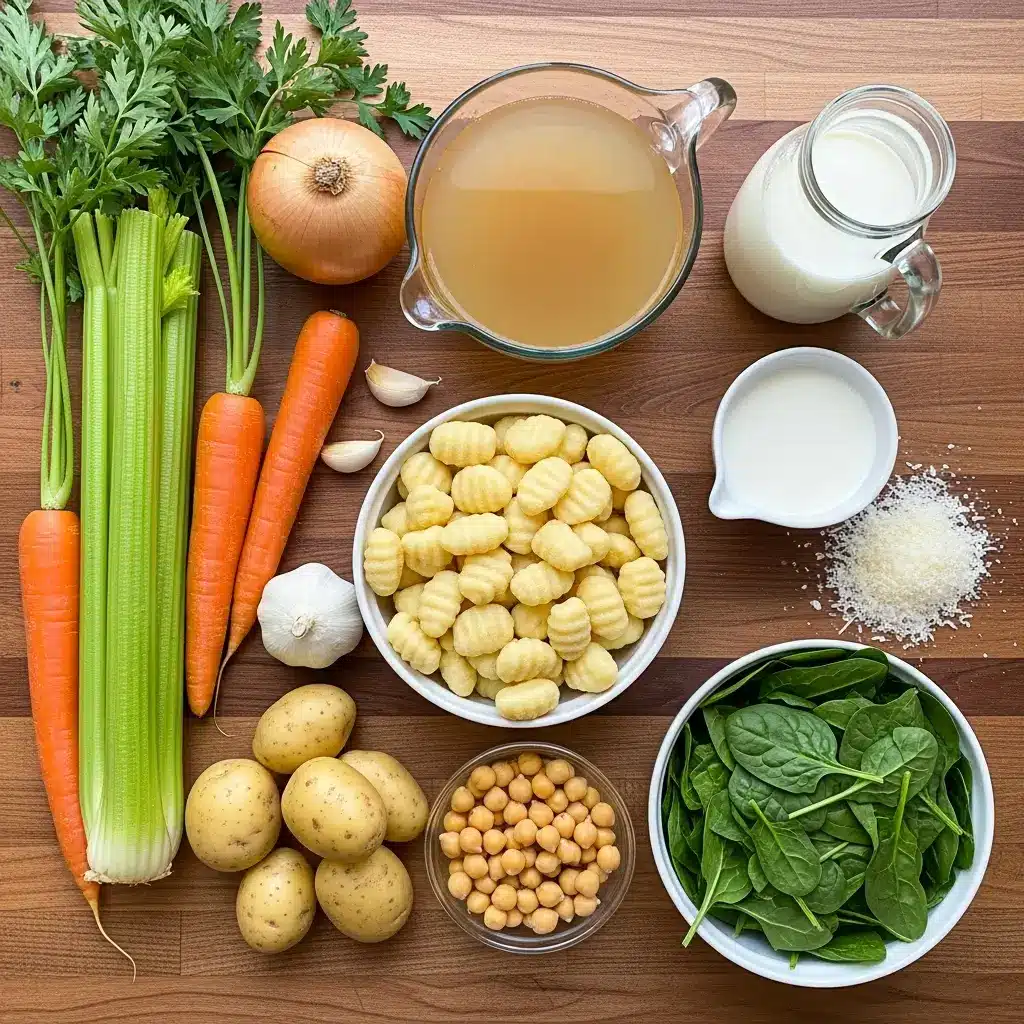 Ingredients for vegetarian gnocchi soup