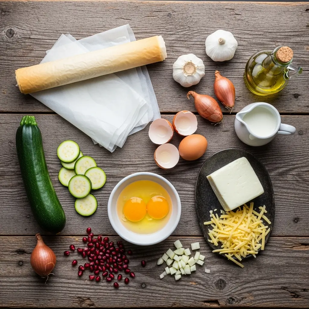 Ingredients for vegetarian haloumi quiche