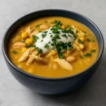 White Chicken Chili served in a rustic bowl
