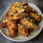 Air Fryer Buttery Parmesan Garlic Wings with parsley and cheese