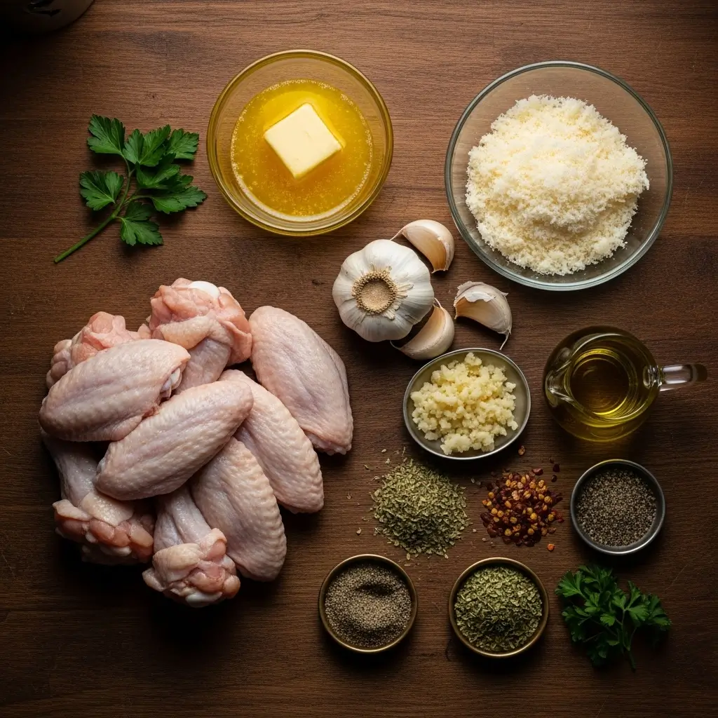 Ingredients for Air Fryer Buttery Parmesan Garlic Wings