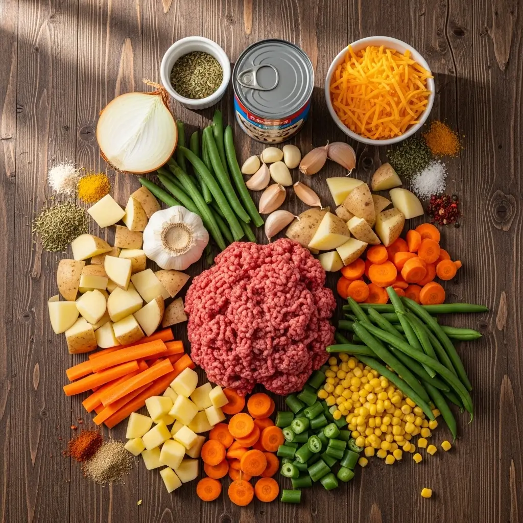 Ingredients for Amish Harvest Casserole on kitchen counter