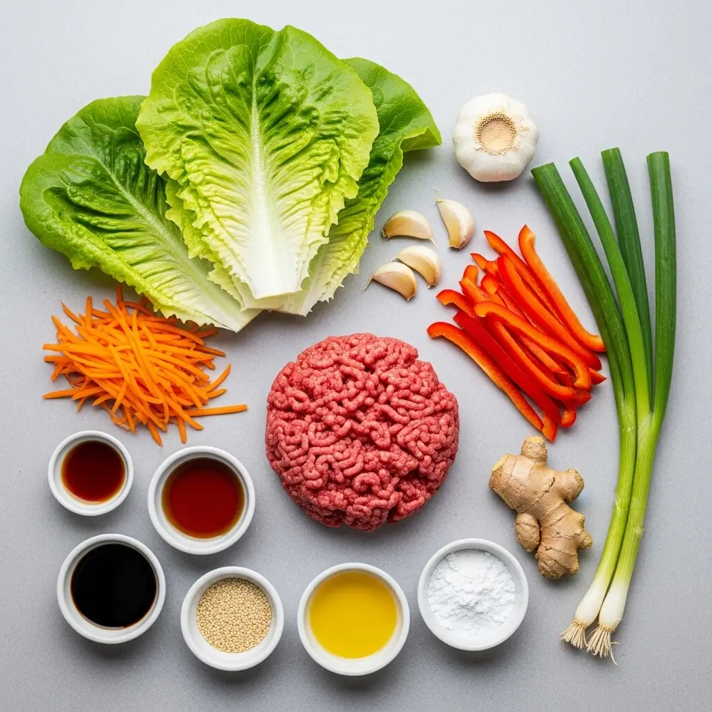 Ingredients for Asian Style Ground Beef Lettuce Wraps