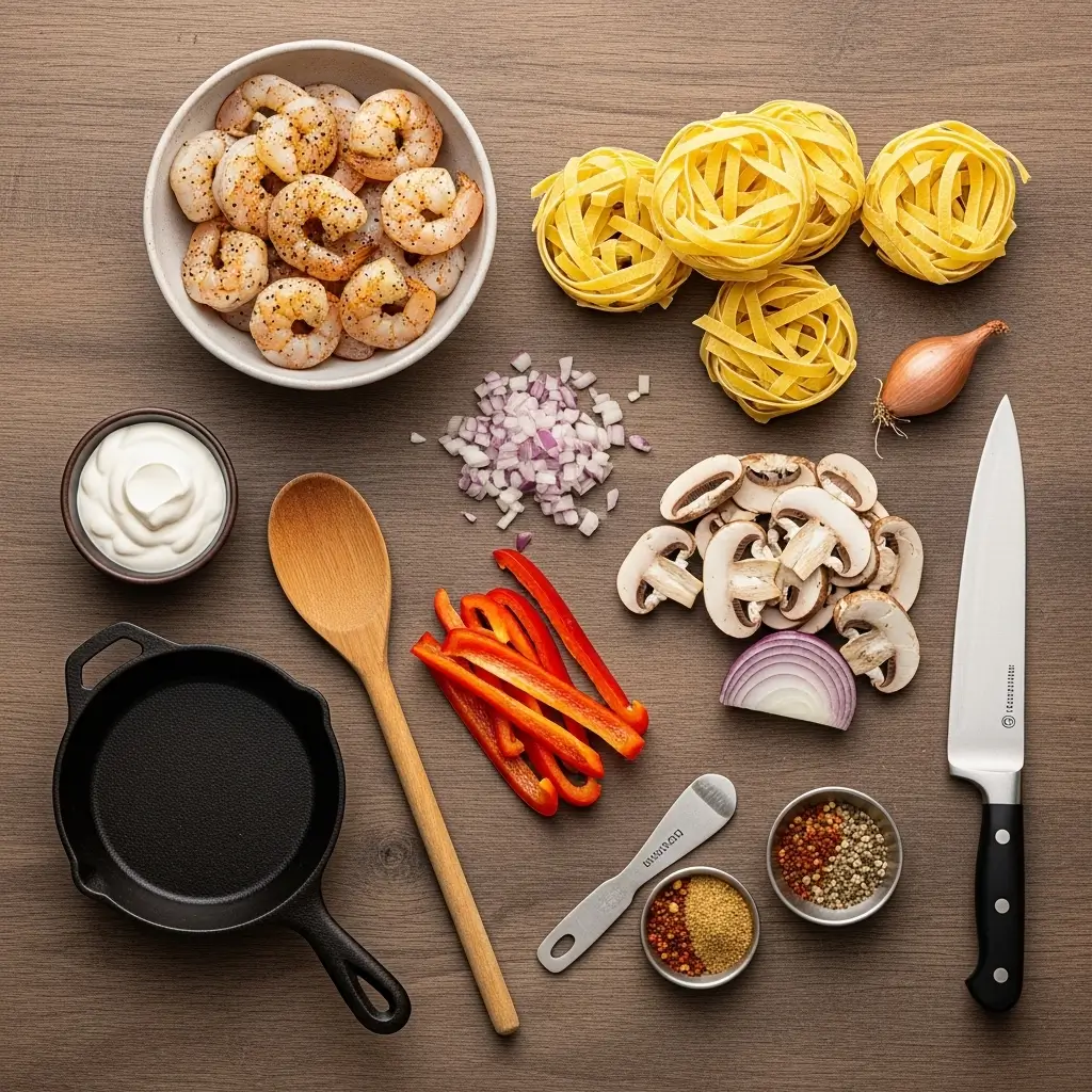 Ingredients for making Blackened Shrimp Stroganoff