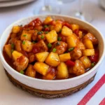 Brown Sugar Pineapple Chicken with rice and pineapple