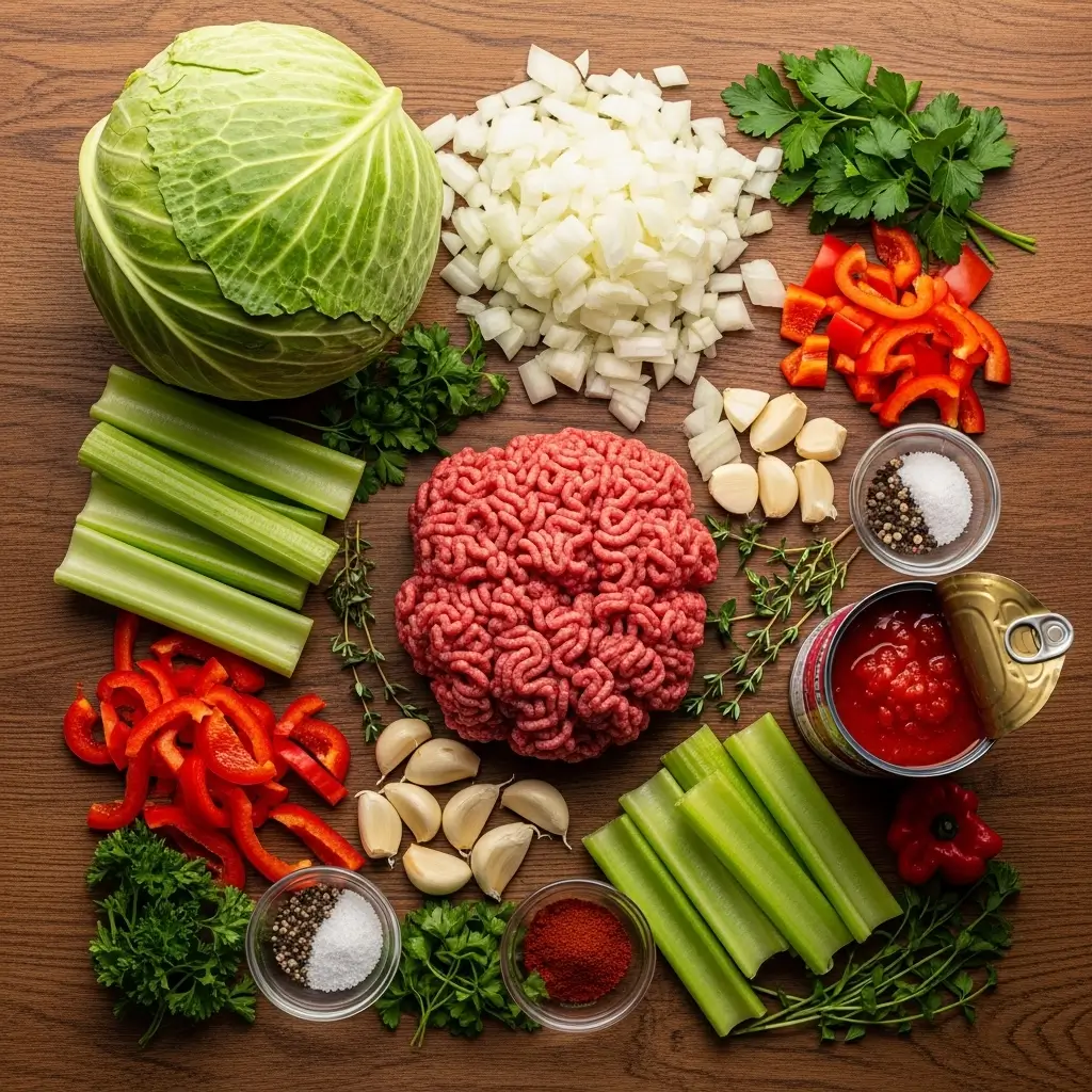 Ingredients for Cabbage Soup with Hamburger